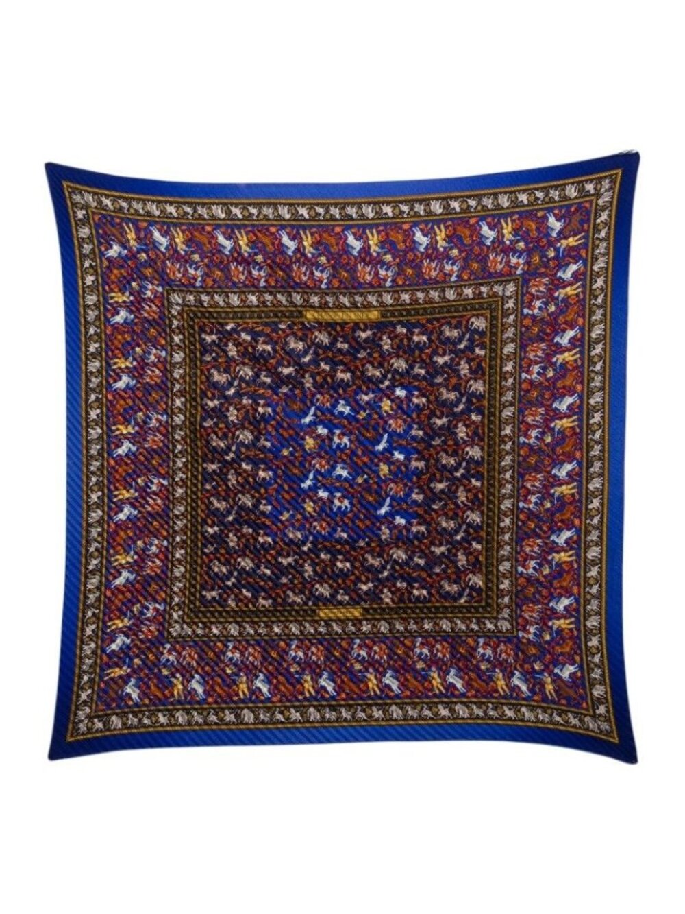 Hermes Carre 90 Pleats Chasse en Inde Indian Hunting Scarf Large Multicolor Silk
